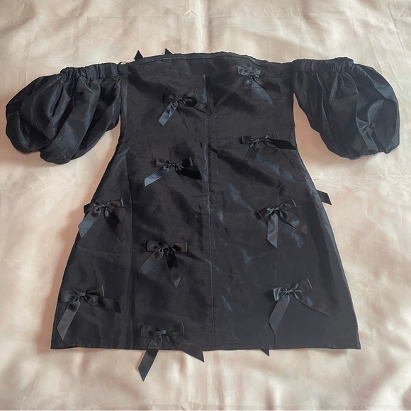NEW! Anthropologie x Hutch- Off-The-Shoulder Bow Mini Dress Black Size Small - Picture 6 of 11